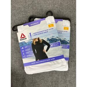 2 NEW REEBOK WOMENS Performance Base Layer Long Sleeve White Crew Tops Size Lg